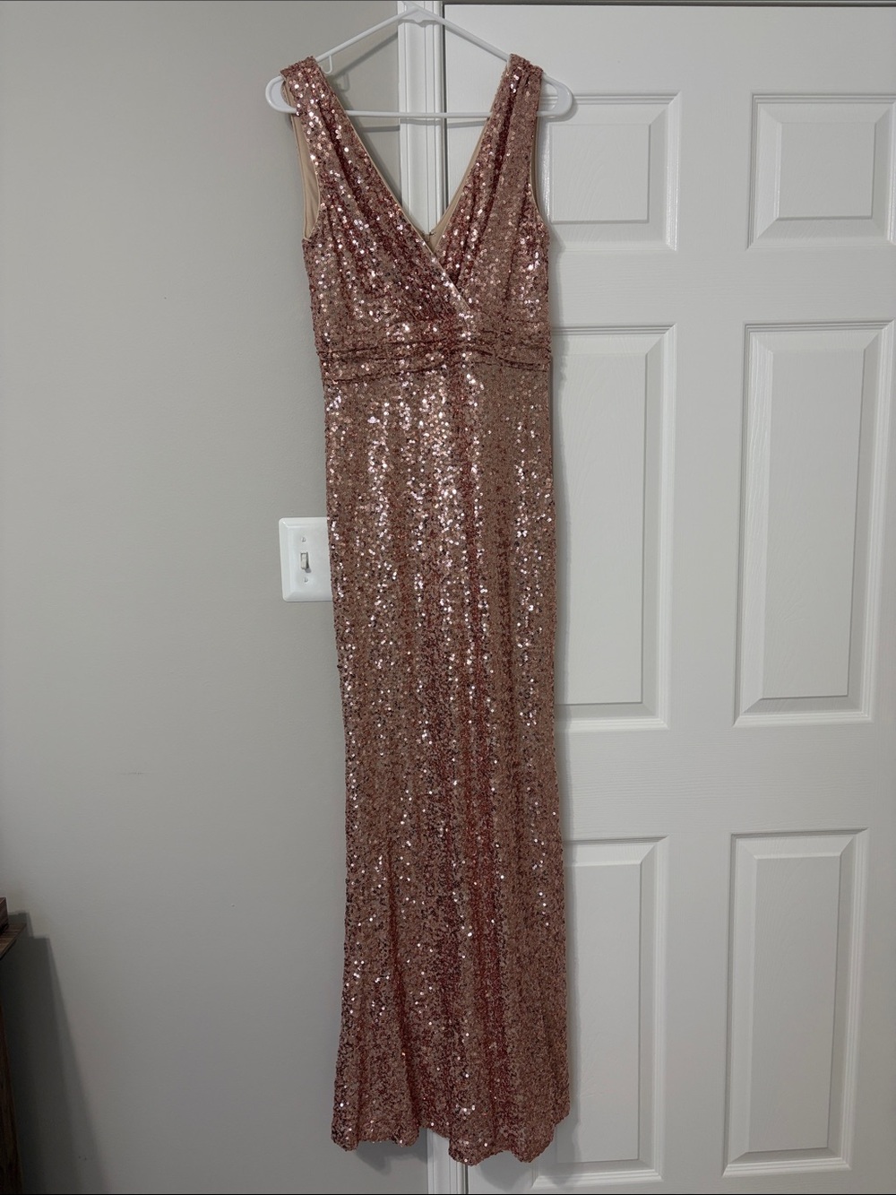 Badgley Mischka Rose Gold Sequin V-Neck Gown